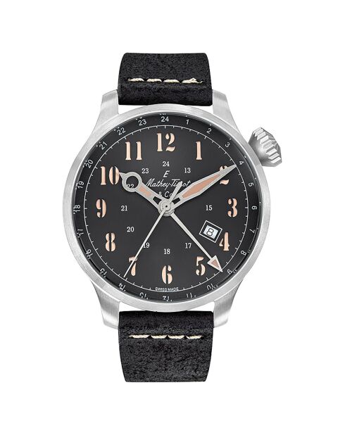 GMT 293 Herrenuhr aus schwarzem Leder mit Chronograph