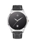 Orologio al quarzo urbano in pelle mista nera