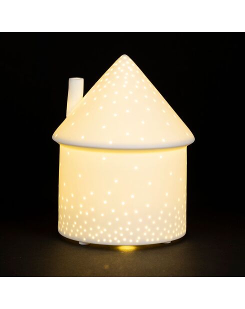 Weiße Haus-Porzellan-LED-Lampe D.13,5 x H.17 cm