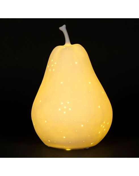 Lampe Led en Porcelaine Poire blanche   D.17xH.24cm