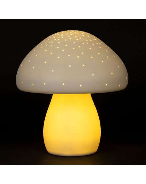 Ledlamp van wit paddenstoelenporselein D.20xH.22cm