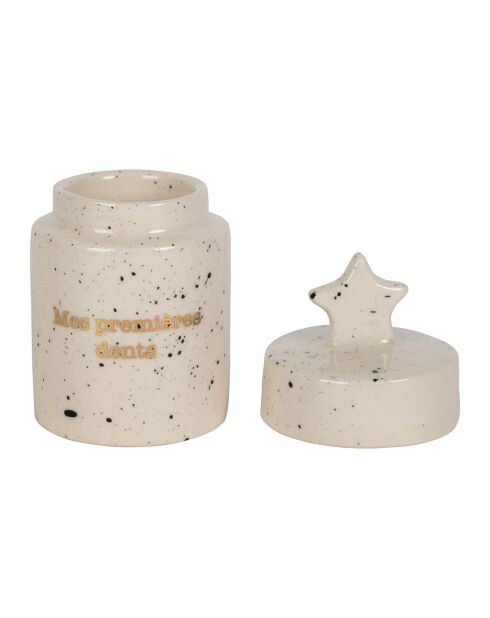 Boite à dents blanc moucheté- D.4xH.7cm