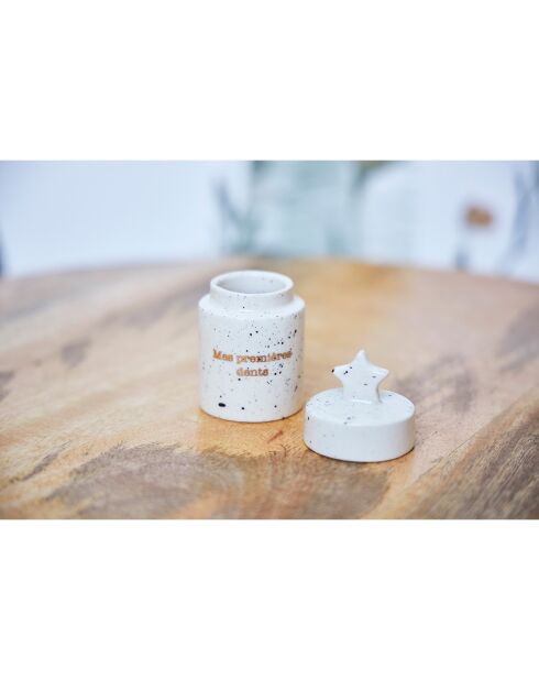 Boite à dents blanc moucheté- D.4xH.7cm