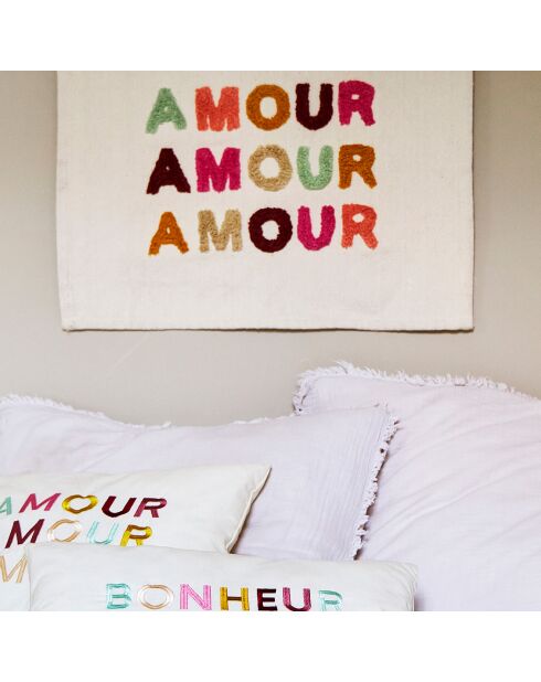 Housse de coussin Bonheur blanche - 50x30cm