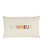 Housse de coussin Bonheur blanche - 50x30cm
