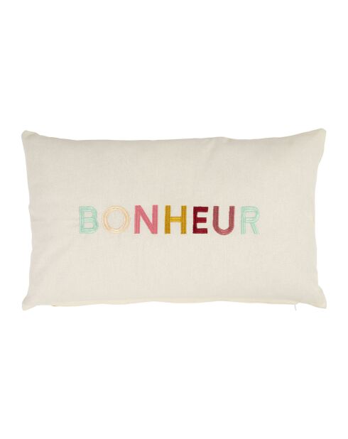 Housse de coussin Bonheur blanche - 50x30cm