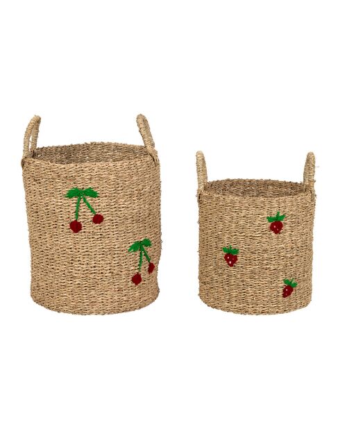 2 cestini naturali/rossi ciliegia/alghe rosse