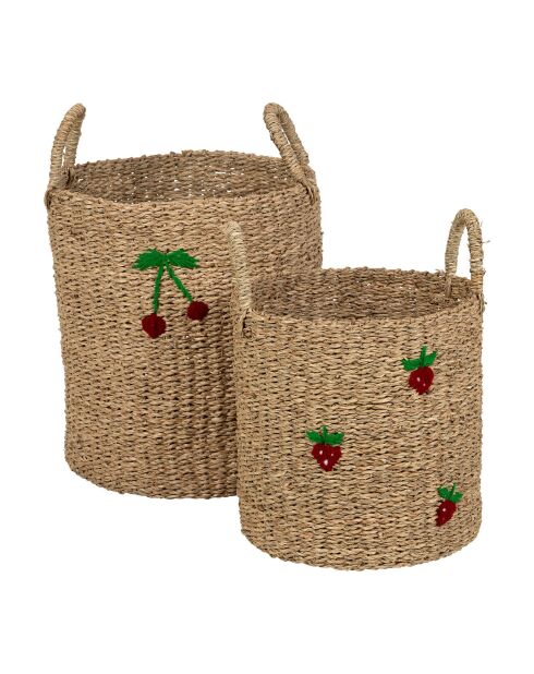 2 cestini naturali/rossi ciliegia/alghe rosse