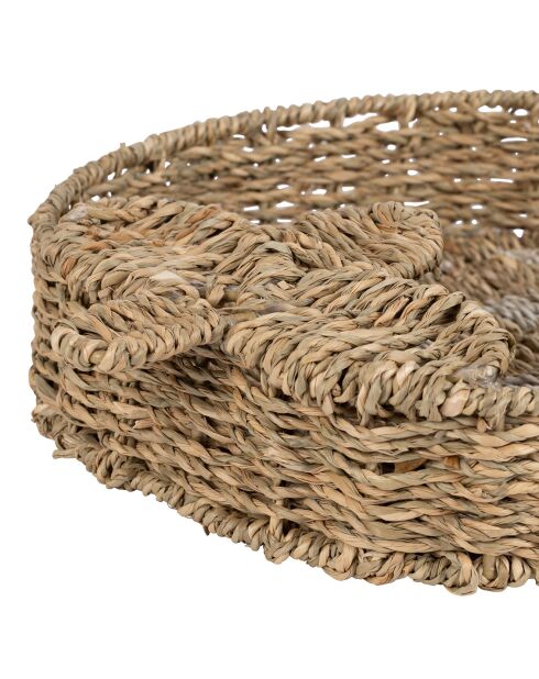 Plateau en Jonc de mer  Fraise naturel/blanc- 28x32xH.6cm