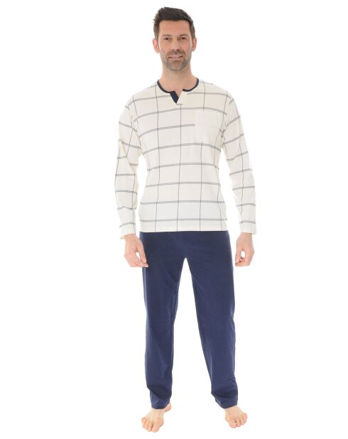 Pyjama long en Maille Simeo écru/marine