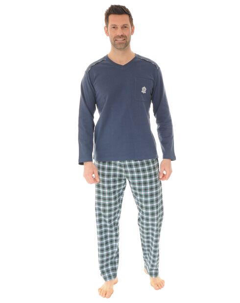 Pyjama long en Maille Seylan bleu marine/vert sapin