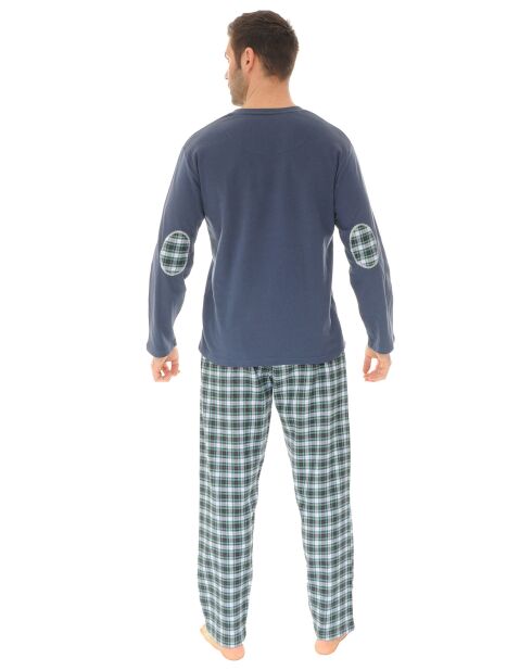 Pyjama long en Maille Seylan bleu marine/vert sapin