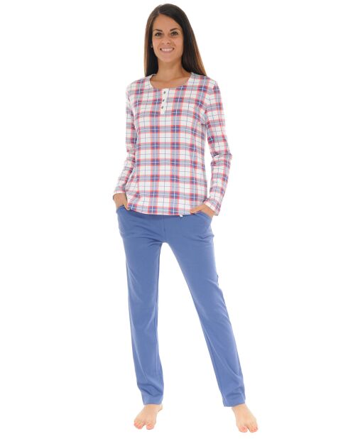 Pyjama long en Maille Romina écru/bleu