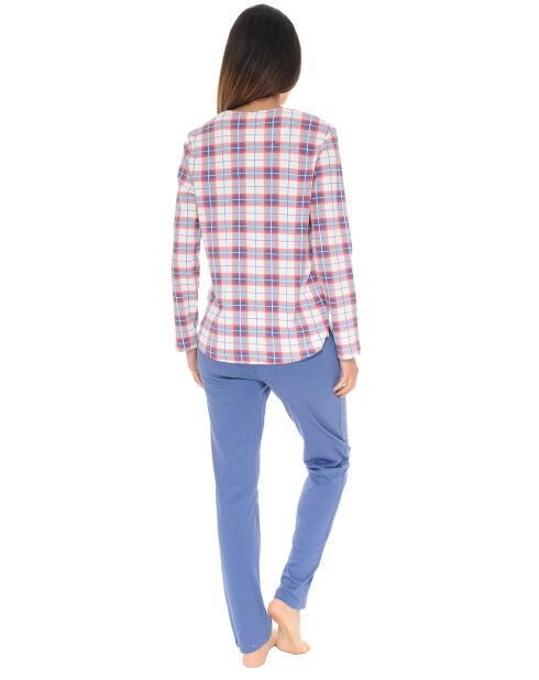 Pyjama long en Maille Romina écru/bleu
