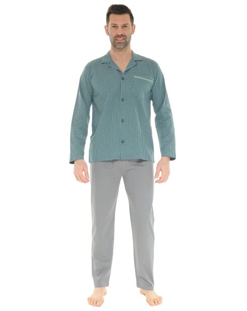 Pyjama long en Maille Delmont vert/gris foncé