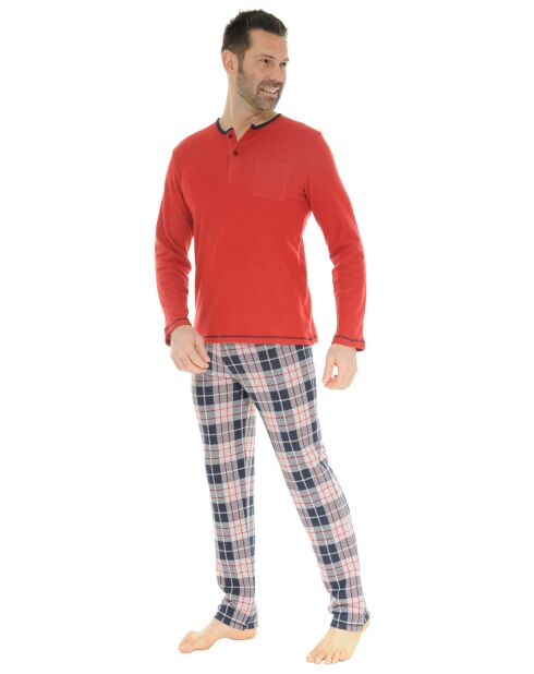 Pyjama long en Maille Davy rouge/bleu marine
