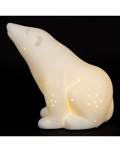 Lampe Led en Porcelaine Ours Polaire blanche - 20x11xH.18.5 cm