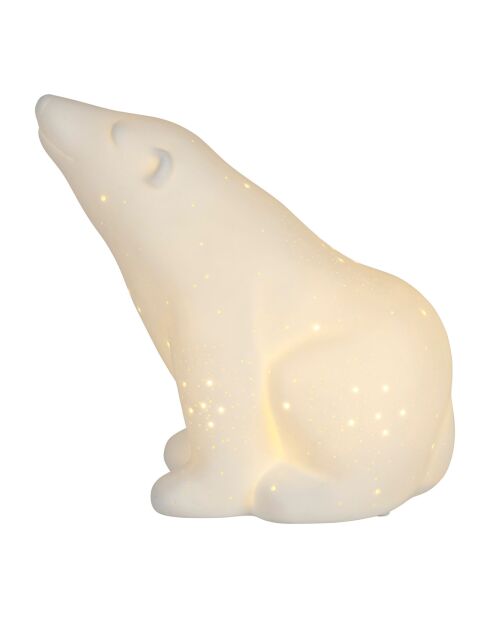 Lampe Led en Porcelaine Ours Polaire blanche - 20x11xH.18.5 cm