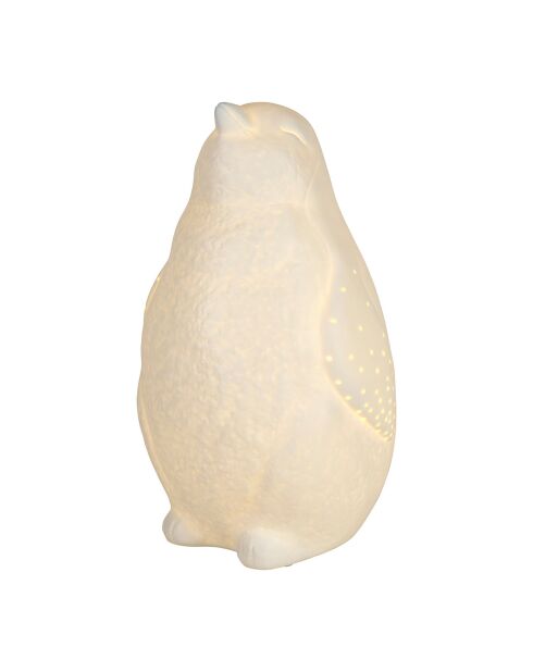 Lampe Led en Porcelaine Pingouin blanche- L14x13.5xH.25.5cm