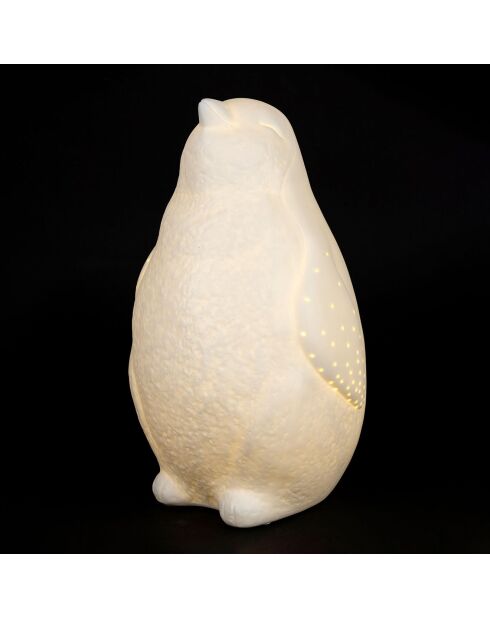 Lampe Led en Porcelaine Pingouin blanche- L14x13.5xH.25.5cm