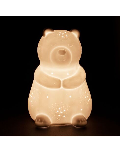 Lampe Led en Porcelaine Ours blanche - 14x15xH.20cm