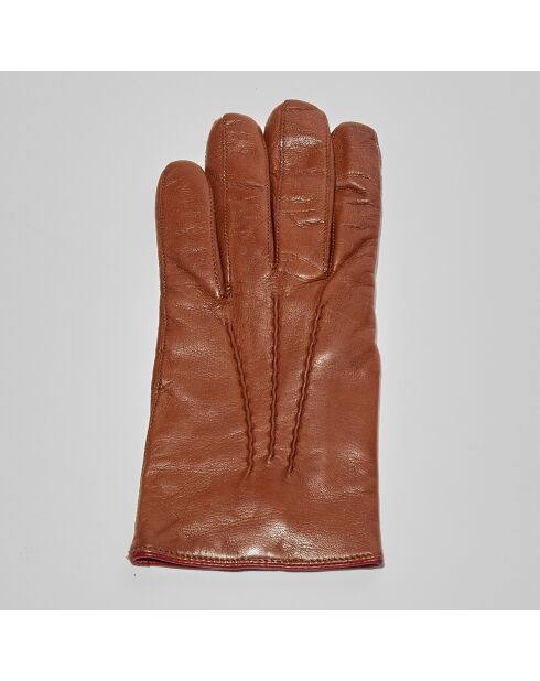 Gants en Cuir d'Agneau doublure Cachemire Gt Paris brun selle/vin profond