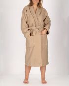 Taupe badjas van katoen en fluweel