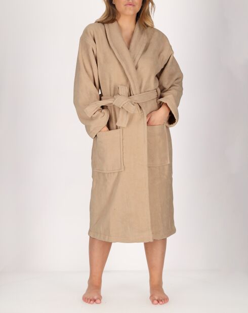 Taupe badjas van katoen en fluweel