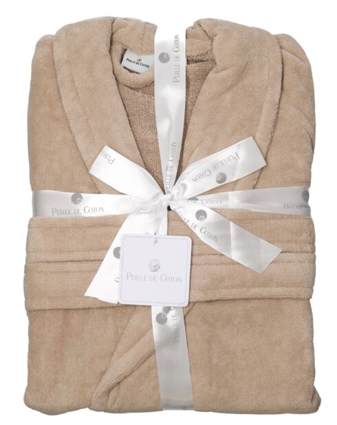 Taupe badjas van katoen en fluweel