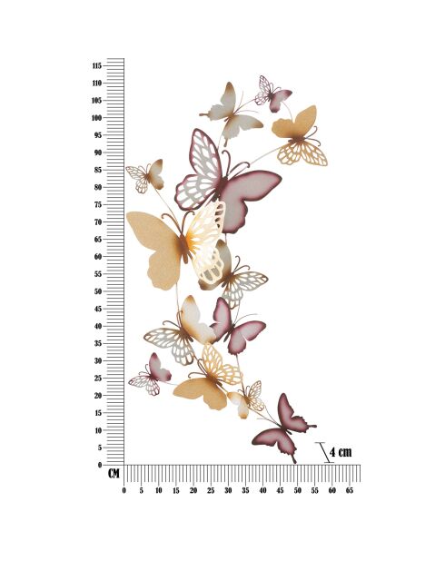 Décoration murale en fer papillons multicolore - 59.5x4x111.5  cm
