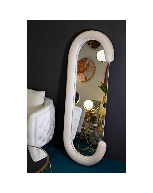 Specchio da parete Chantal in velluto color crema - 60x7x160 cm