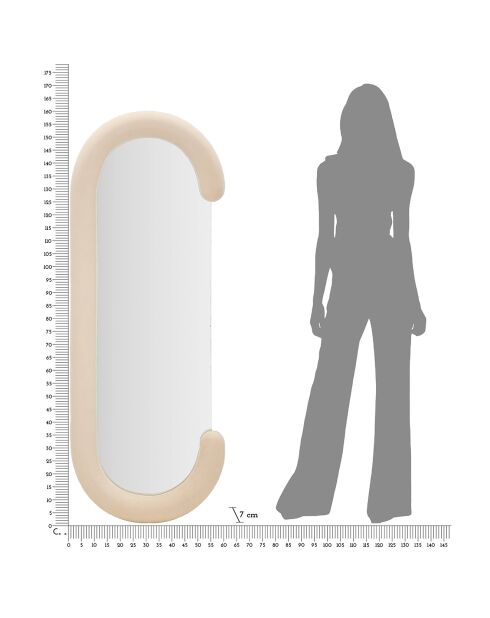 Specchio da parete Chantal in velluto color crema - 60x7x160 cm