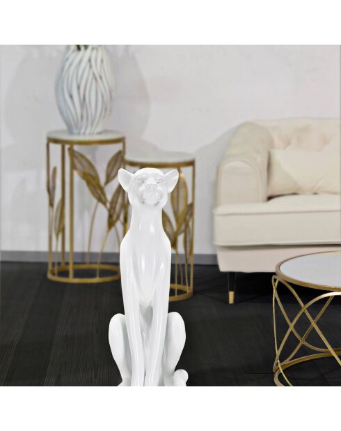 Sculpture léopard assis blanche - 27x38x74 cm