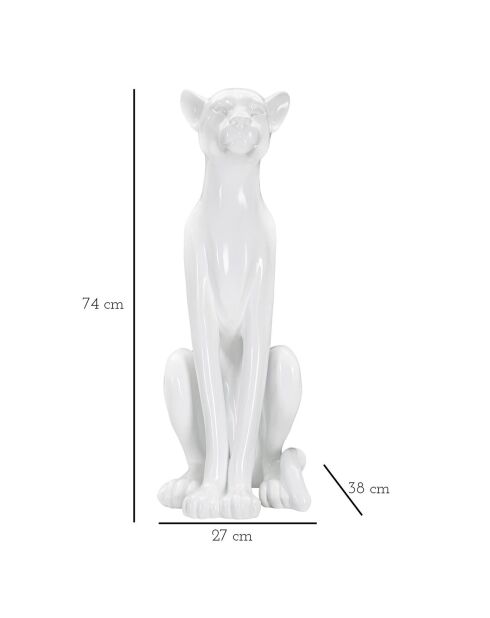 Sculpture léopard assis blanche - 27x38x74 cm