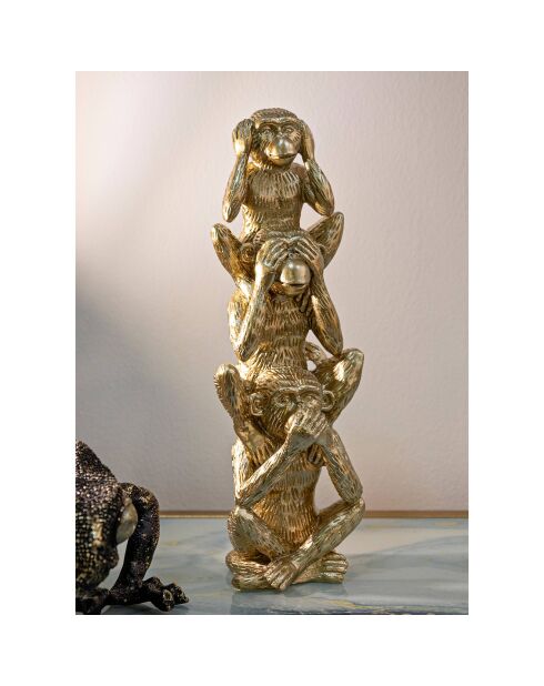 Sculpture tour de singes dorée - Ø 10.5x30 cm
