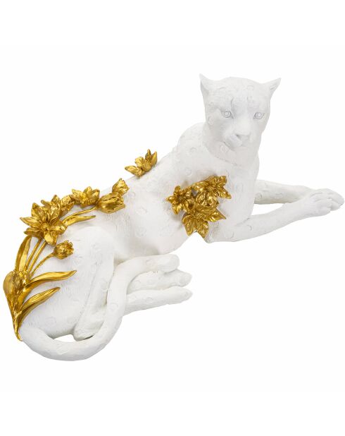 Sculpture léopard blanc/doré - 53x21.5x24 cm