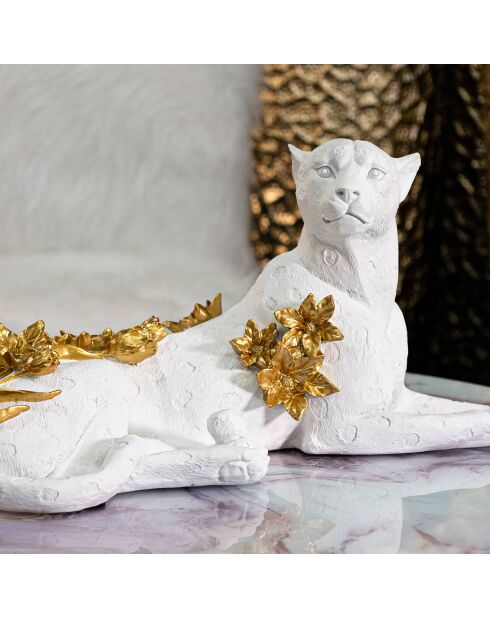 Sculpture léopard blanc/doré - 53x21.5x24 cm
