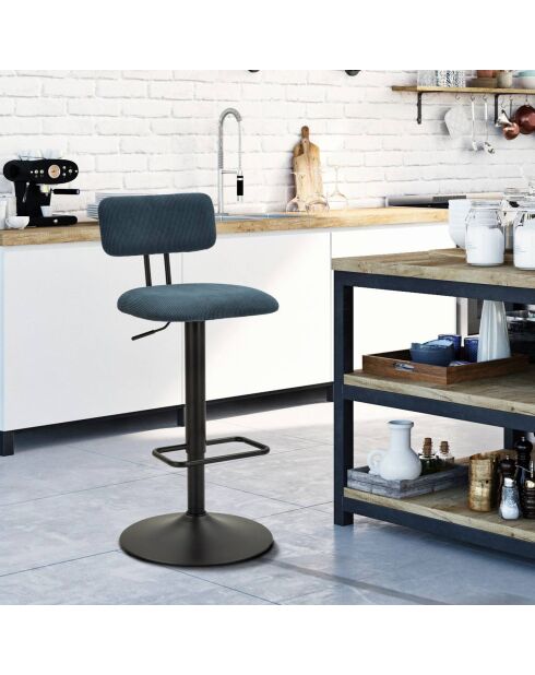 Tabouret de bar avec lift noir/bleu - 41x47.5x85-106.5 cm