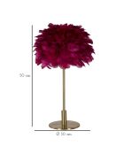 Lampe de table boule plume doré/bordeaux - Ø 30x50  cm