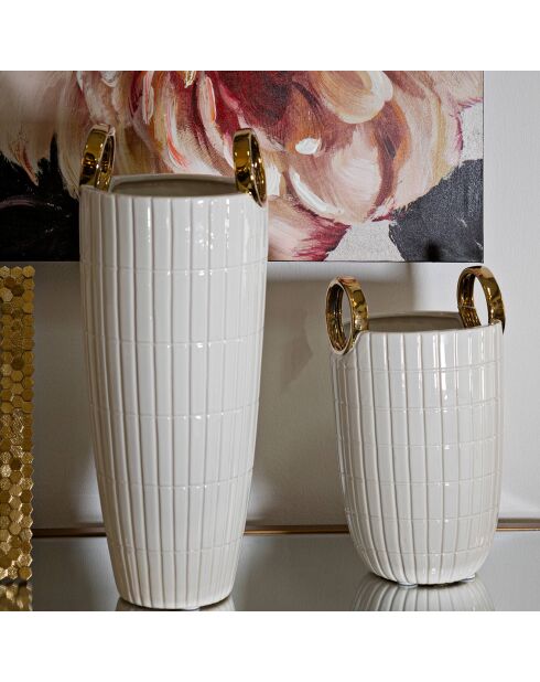 wit/gouden winkelvaas van keramiek - Ø 18x25 cm