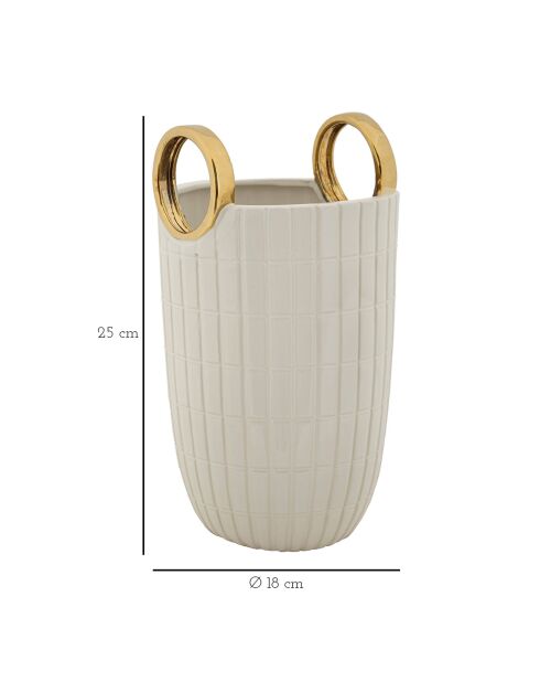 Vase en ceramique shopping blanc/doré - Ø 18x25 cm