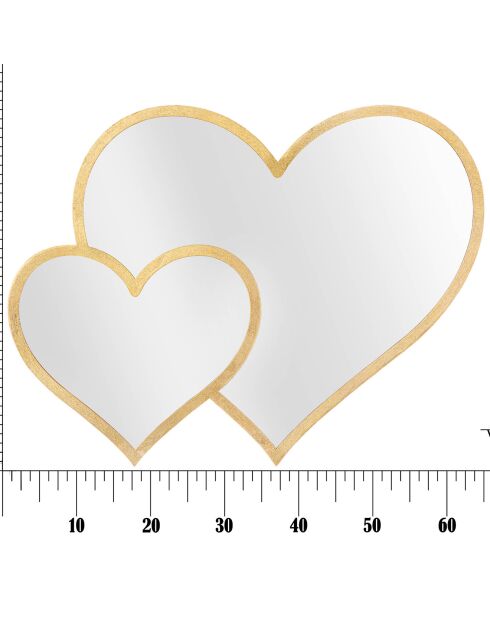 Miroir murale glam double heart dorée - 127.6x7.6x61 cm