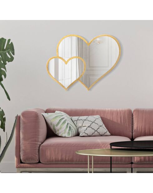 Miroir murale glam double heart dorée - 127.6x7.6x61 cm