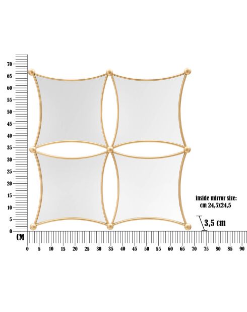 Specchio da parete Jalo dorato - 68x3,5x68 cm