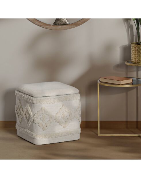 Pouf avec rangement damasco carré naturel - 40x40x40 cm