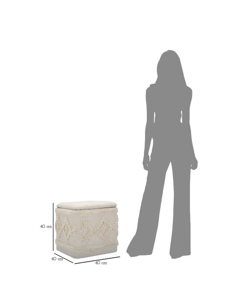 Pouf avec rangement damasco carré naturel - 40x40x40 cm