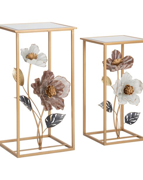 2 Tables en metal flower multicolores