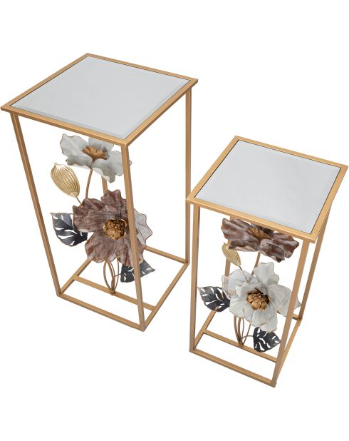 2 Tables en metal flower multicolores