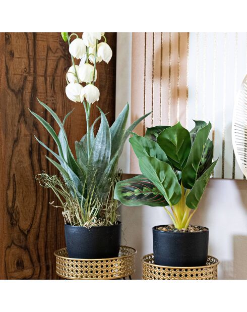 2 maceteros con forma de mandón negro/dorado