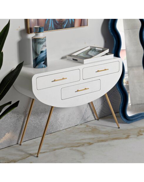 Console en bois venus blanc/doré - 110x40x80 cm
